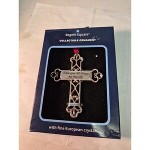 Cross Metal Ornament For Your Tree "With God All Things Are Possible "